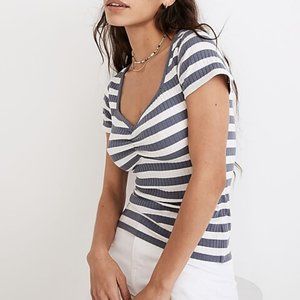 Madewell Ribbed Sweetheart Tee in Stripe Womens Size XXL Ribbed Fabric